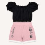 Energiers Παιδικό Σετ Κορίτσι Μαύρο Crop Top με Ροζ Σορτς