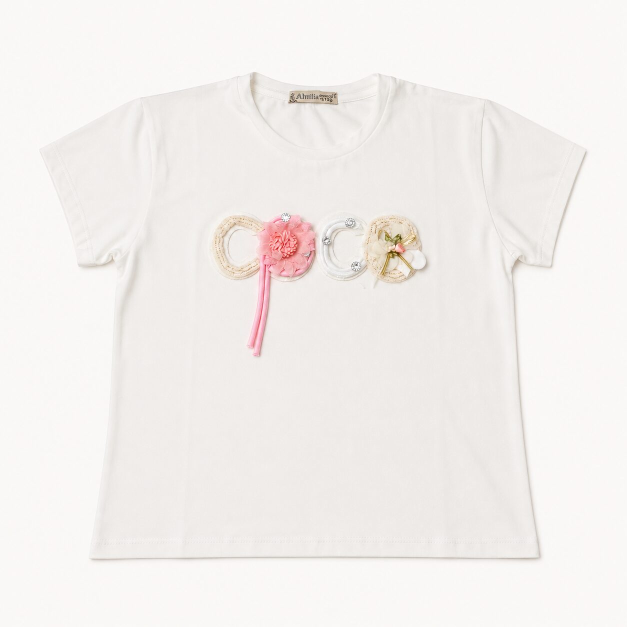 λευκό t-shirt κορίτσι Παιδική Μπλούζα Κορίτσι με Ανάγλυφο Σχέδιο COCO & Λουλούδι - Image 1
