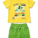 Παιδικό Σετ Αγόρι Κίτρινη Μπλούζα “Surf Camp” με Πράσινη Βερμούδα
