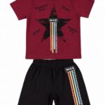 Παιδικό Σετ Αγόρι Κόκκινη Μπλούζα “Nice Star” με Μαύρη Βερμούδα