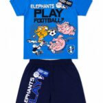 Παιδικό Σετ Αγόρι Μπλε “Elephants Play Football” με Βερμούδα