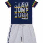Παιδικό Σετ Αγόρι Μπλε Μπλούζα “Jam Jump Dunk” με Γκρι Βερμούδα
