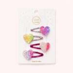 Σετ 4 Παιδικά Κλιπ Μαλλιών με Glitter Καρδούλες