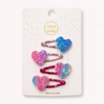 Σετ 4 Παιδικά Κλιπ Μαλλιών με Glitter Καρδούλες