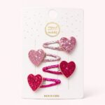 Σετ 4 Παιδικά Κλιπ Μαλλιών με Glitter Καρδούλες