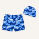 Παιδικό Μαγιό Αγόρι με Shark Print και Σκουφάκι – Μπλε