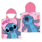 Παιδικό Πόντσο Θαλάσσης με Κουκούλα Stitch Ροζ