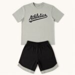 Παιδικό Σετ Athletics με Γκρι Μπλουζάκι και Μαύρη Βερμούδα για Αγόρι