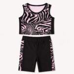 Παιδικό Σετ Ροζ-Μαύρο Zebra με Crop Top και Βερμούδα για Κορίτσι