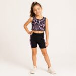 Παιδικό Σετ Ροζ-Μαύρο Zebra με Crop Top και Βερμούδα για Κορίτσι - Image 2